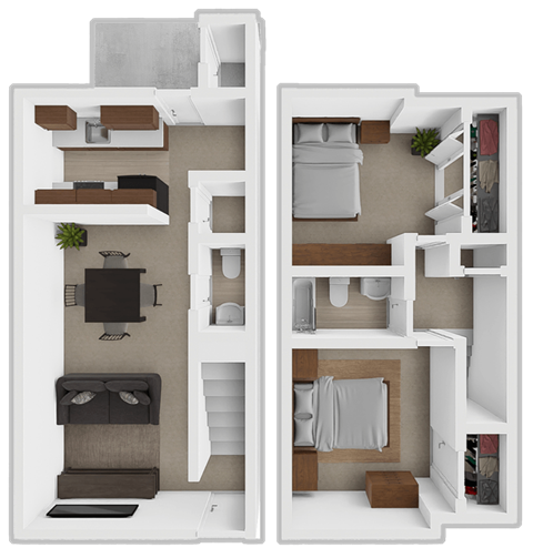 Floor plan for 2 beds, 1.5 baths, 950 sqft